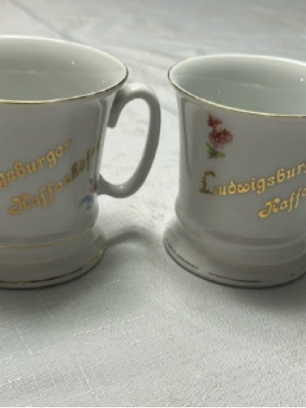 White and Gold Porcelain Coffee Mugs - Set of 2